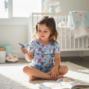 Blue Hummingbird Floral Pajama Set Short Sleeve Outfit Kids NWT 4T